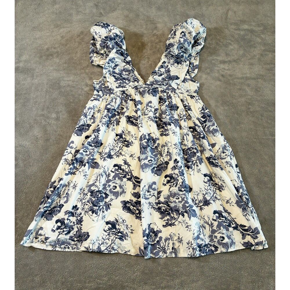 O.P.T Blue Floral Puff Sleeve Midi Dress Women’s Small Cottagecore Toile